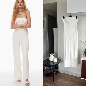 Aritzia Elegant White Strapless Wide-leg Formal Bridal Wedding Party Jumpsuit
